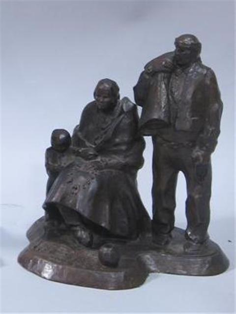 Appraisal: AMERICAN BRONZE FIGURAL GROUP OF A FAMILY Inscribed Plaza Portrai