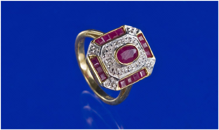 Appraisal: ct Gold Diamond And Ruby Art Deco Style Ring Central