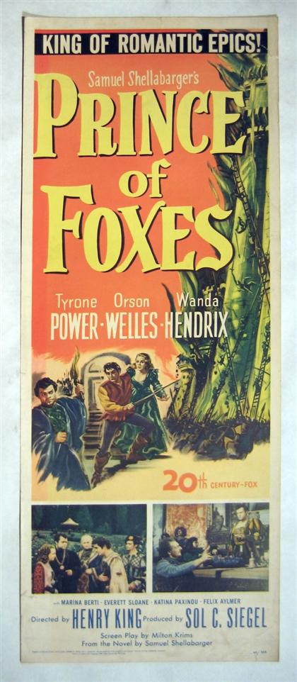 Appraisal: piece Movie Poster Prince of Foxes th-Century Fox Color litho