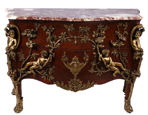 Appraisal: A Louis XV style gilt bronze mounted marble topped commode