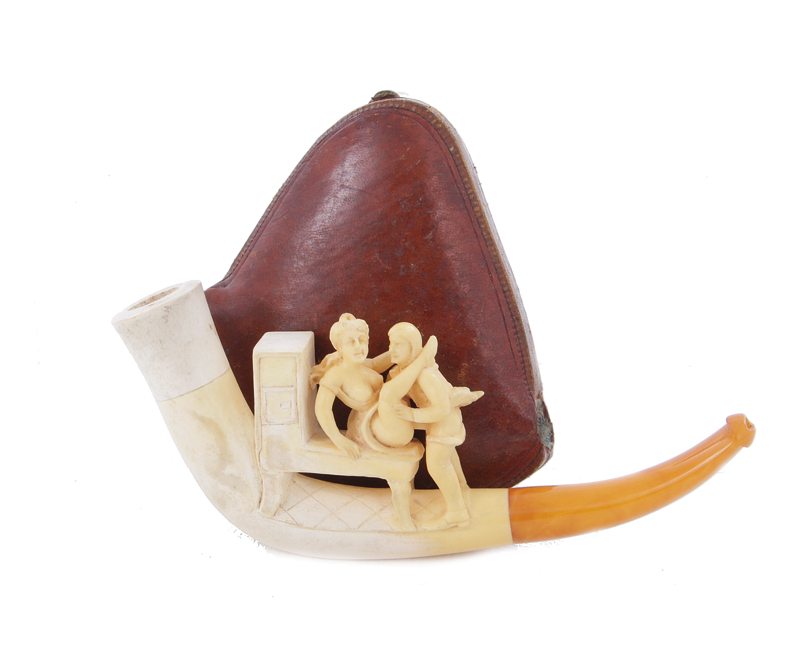 Appraisal: Erotic Victorian couple meerschaum pipe th century with original leather