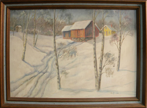 Appraisal: Karen Bergeron American th c oil on canvas winter landscape