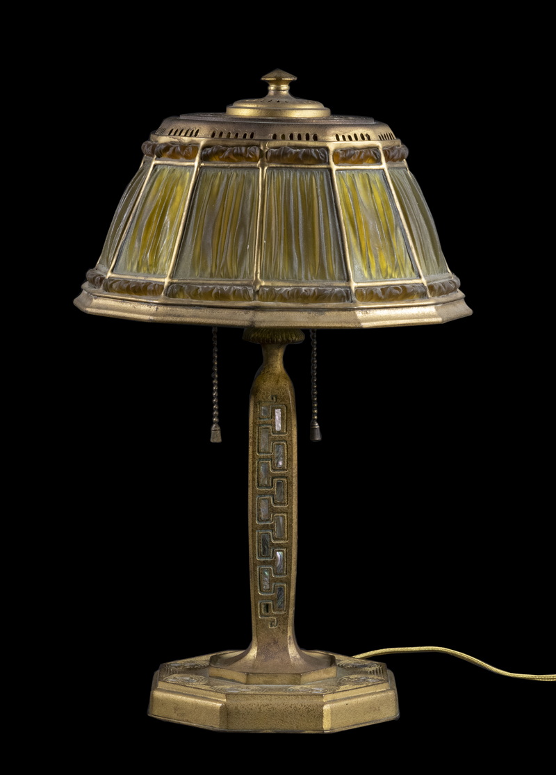 Appraisal: TIFFANY STUDIOS ABALONE LINENFOLD LAMP Early th c Tiffany Studios