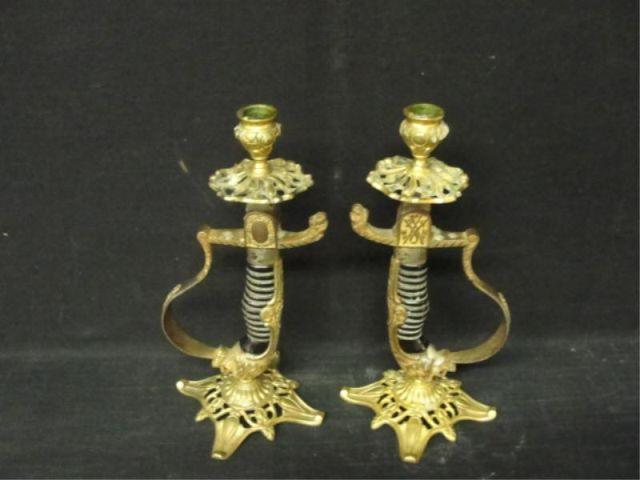 Appraisal: Pair of Sword Handles as Candlesticks From a Greenwich home