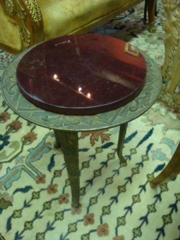 Appraisal: American Art Deco Ruby-Colored Marbletop Iron Stand c From an