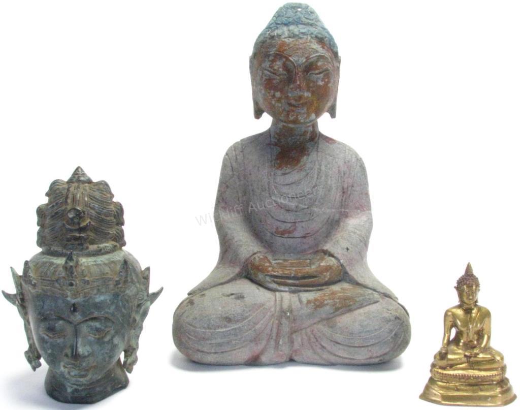 Appraisal: Group of Oriental Buddha Figures three total including bronze Buddha