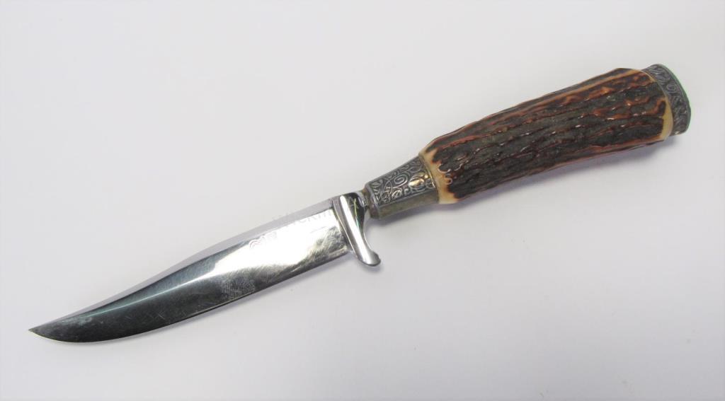 Appraisal: Vintage German Boot Knife Othello Solingen Rostfrei mirrored blade stag