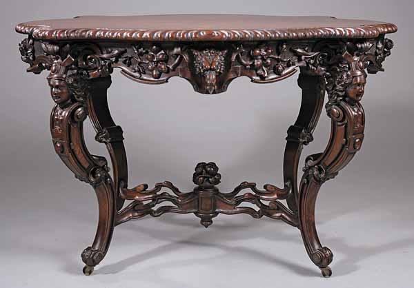 Appraisal: An Important American Rococo Carved Walnut Center Table mid- th