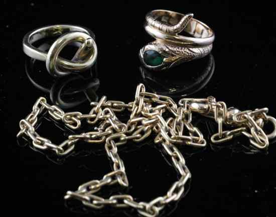 Appraisal: A ct gold knot ring a gem set snake ring