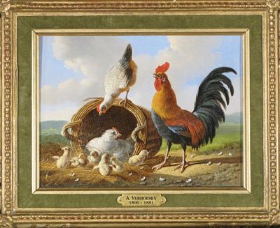 Appraisal: Albertus Verhoesen Dutch - Poultry near a ruin Poultry and