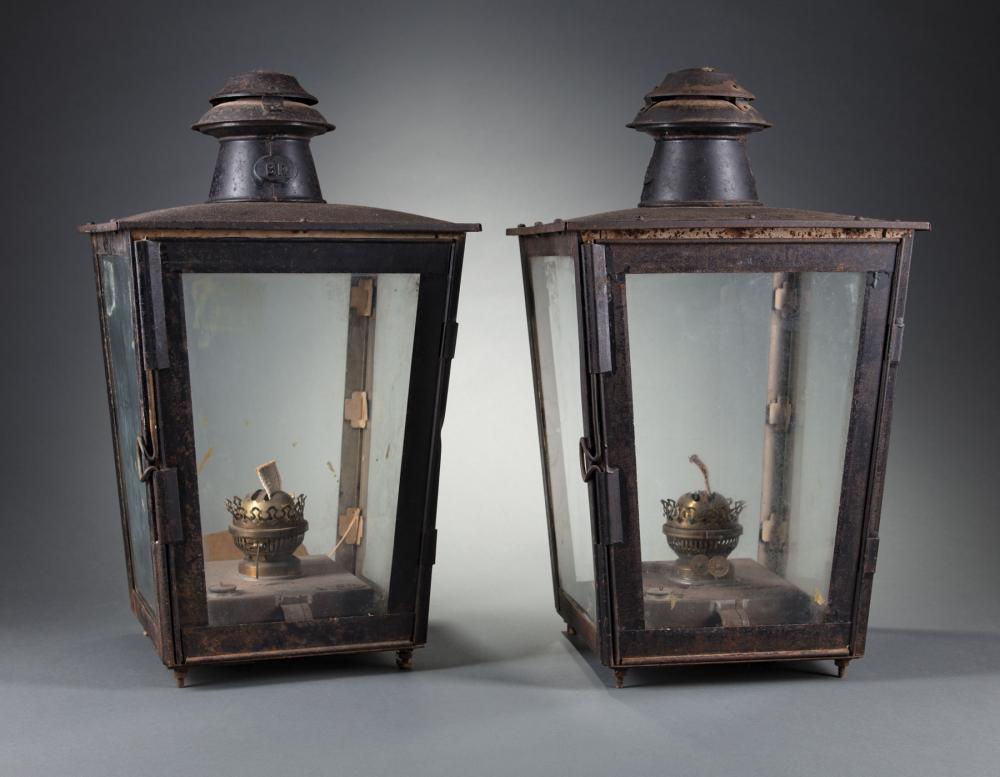 Appraisal: Pair of English Tole Hall Lanterns th c stamped G