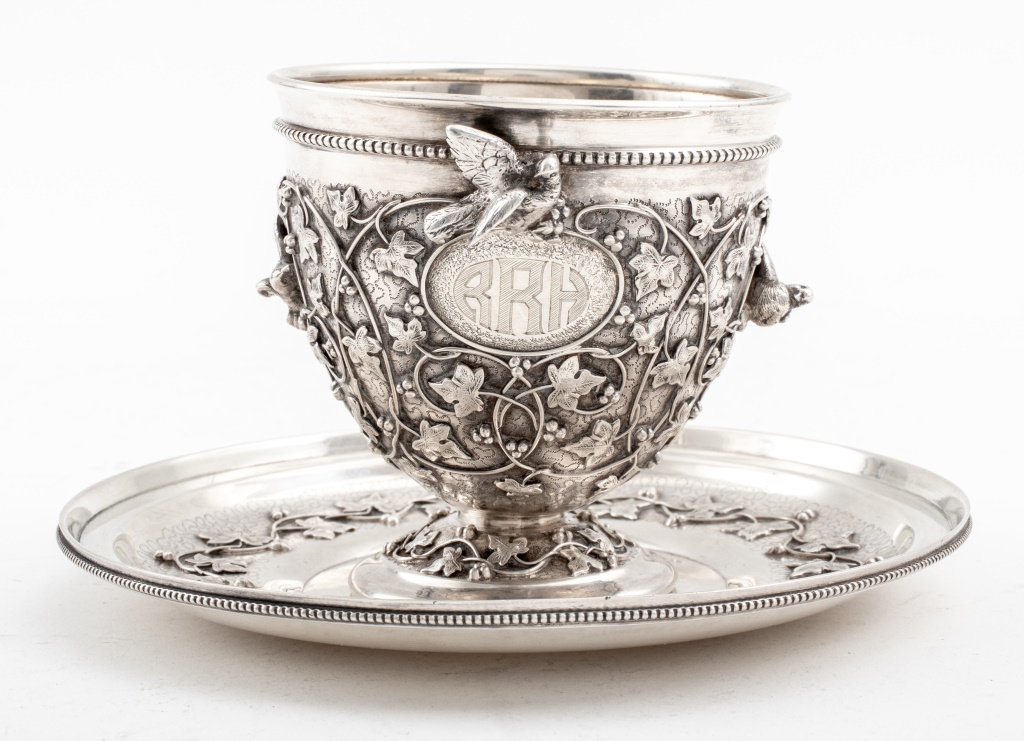 Appraisal: TIFFANY CO STERLING BIRD'S NEST CUP SAUCER Rare Tiffany Co