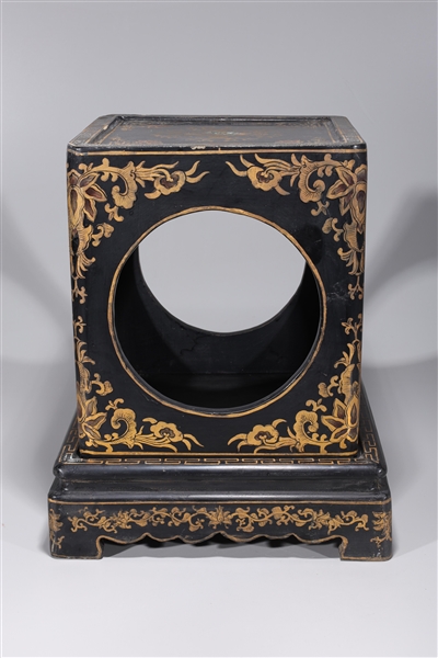 Appraisal: Large Chinese lacquer covered square form stand with cover likely