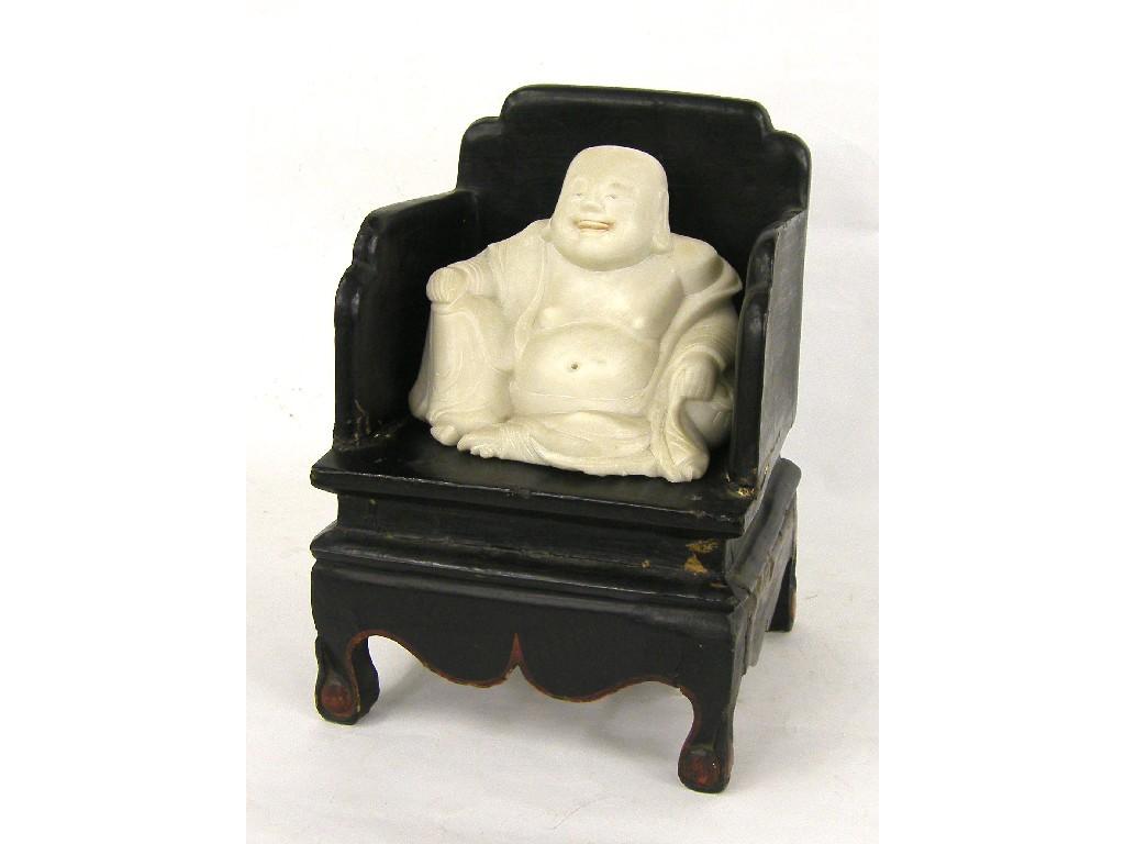 Appraisal: Chinese white marble seated Buddha high upon an ebonised throne