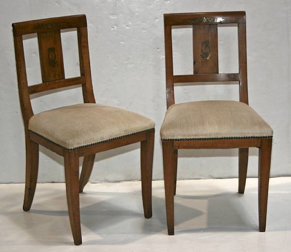 Appraisal: Four Directoire brass inlaid walnut side chairs first quarter th