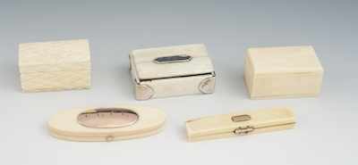 Appraisal: A Collection of Ivory Bone Miniature Boxes Including an elongated