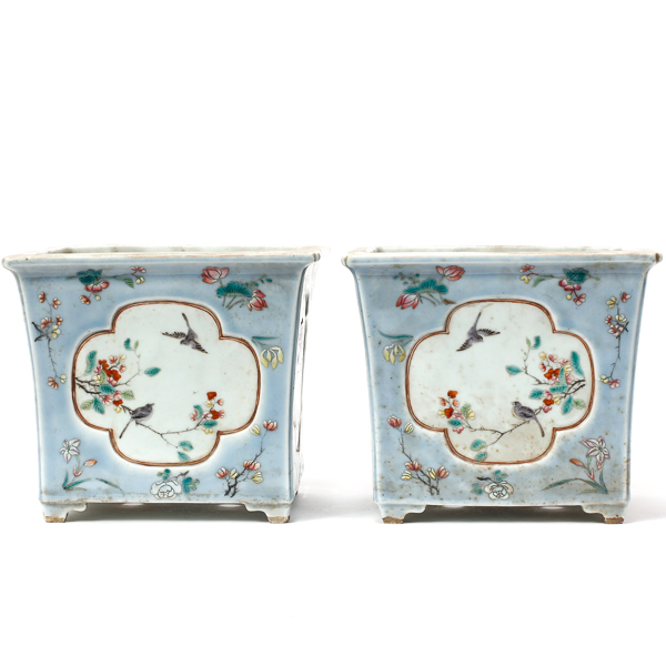 Appraisal: Pair Chinese porcelain footed flower pots with bird and floral