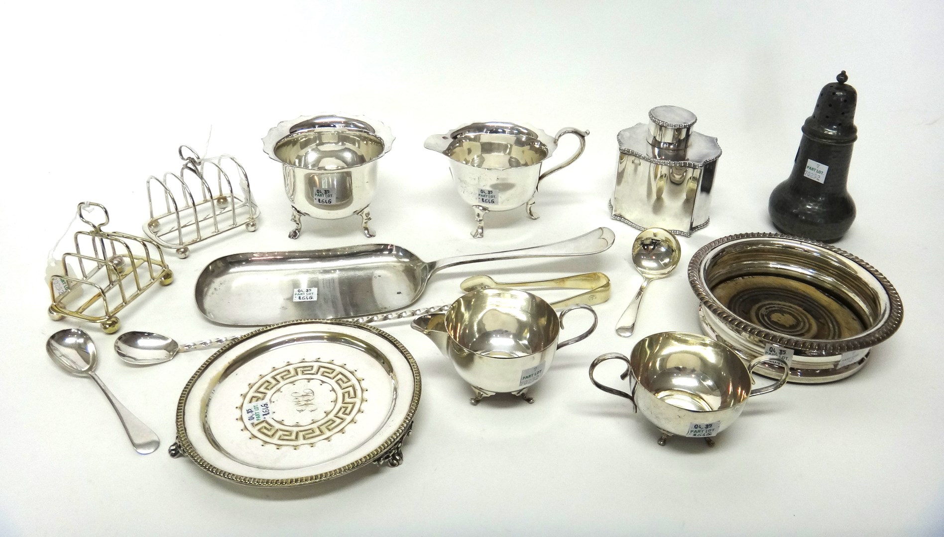 Appraisal: Mostly plated wares comprising a lidded tea caddy a circular