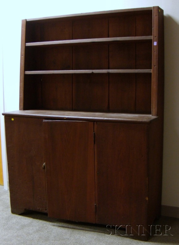 Appraisal: Country Pine Step-back Cupboard one-piece with slant-back top overall ht