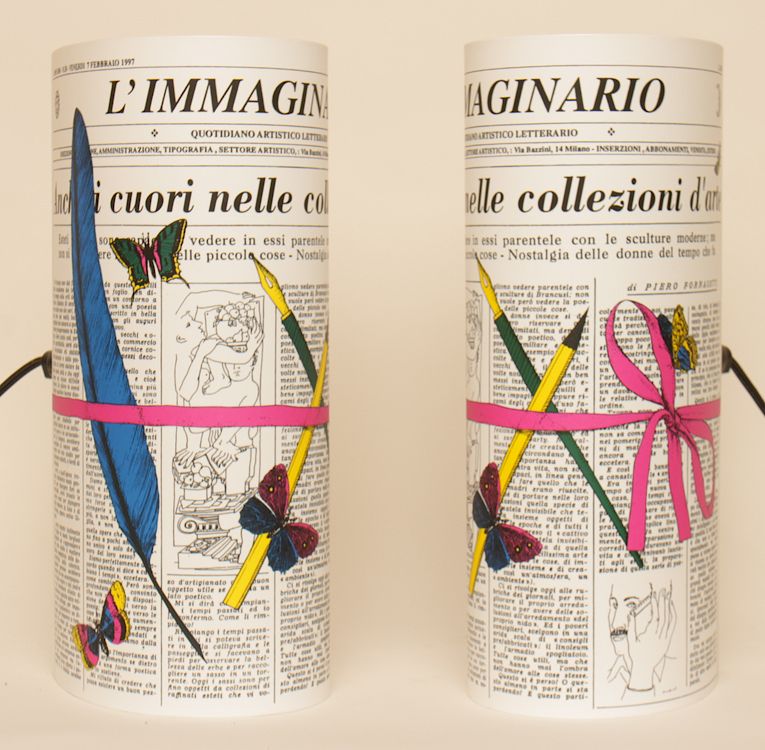 Appraisal: PAIR FORNASETTI TABLE LAMPS NEWSPAPER MOTIF A pair of Fornasetti