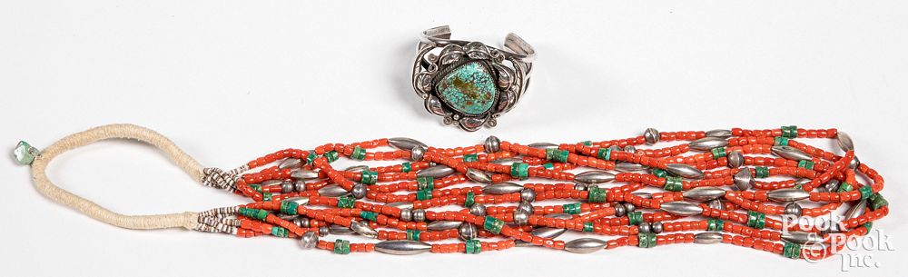 Appraisal: Navajo Indian silver and turquoise bracelet etc Navajo Indian silver