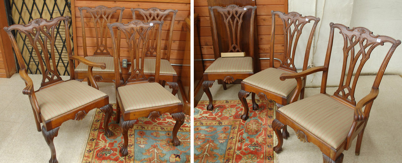 Appraisal: A SET OF SEVEN CHIPPENDALE REVIVAL MAHOGANY DINING CHAIRS th