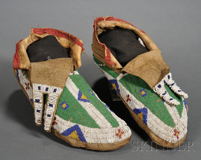 Appraisal: Central Plains Beaded Hide Moccasins Lakota c last quarter th