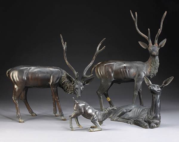 Appraisal: A patinated bronze group of four deer Comprising two bucks