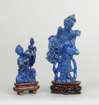 Appraisal: A Pair of Carved Lapis Figurines of Maidens The pair