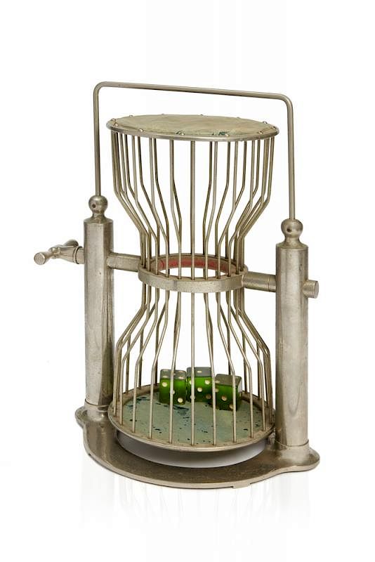 Appraisal: Chuck-a-Luck Dice Cage Chuck-a-Luck dice cage with three green dice