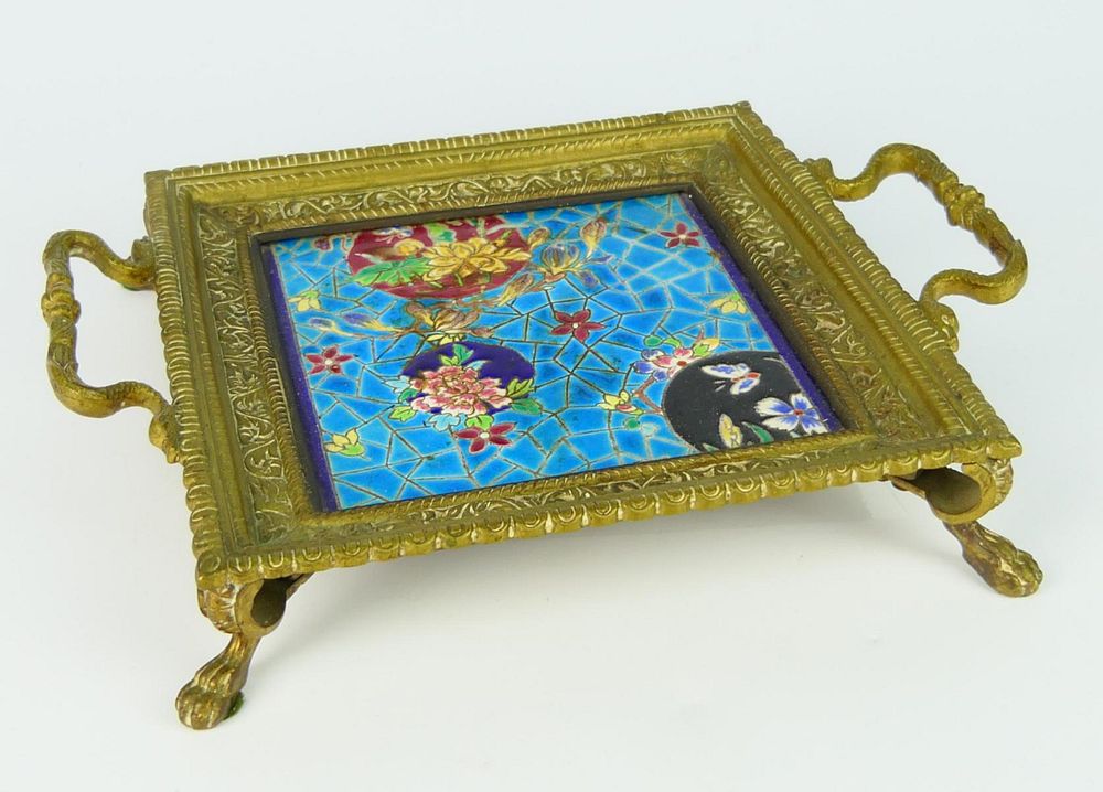 Appraisal: LONGWI MOSAIC TILE BRASS MOUNTED TRAY MOSAIC TILE BRASS MOUNTED