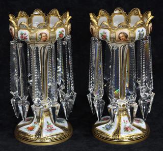 Appraisal: Pair of Continental parcel gilt and Bristol glass lustres Pair