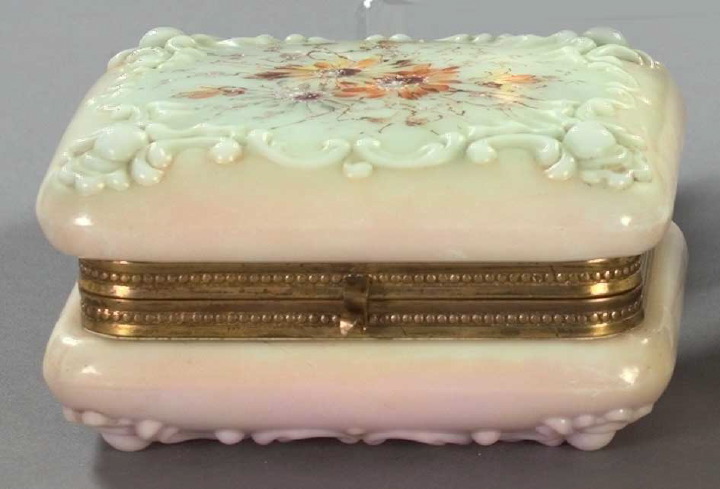 Appraisal: C F Monroe Gilt-Brass-Mounted Wave Crest Opal Glass Box fourth