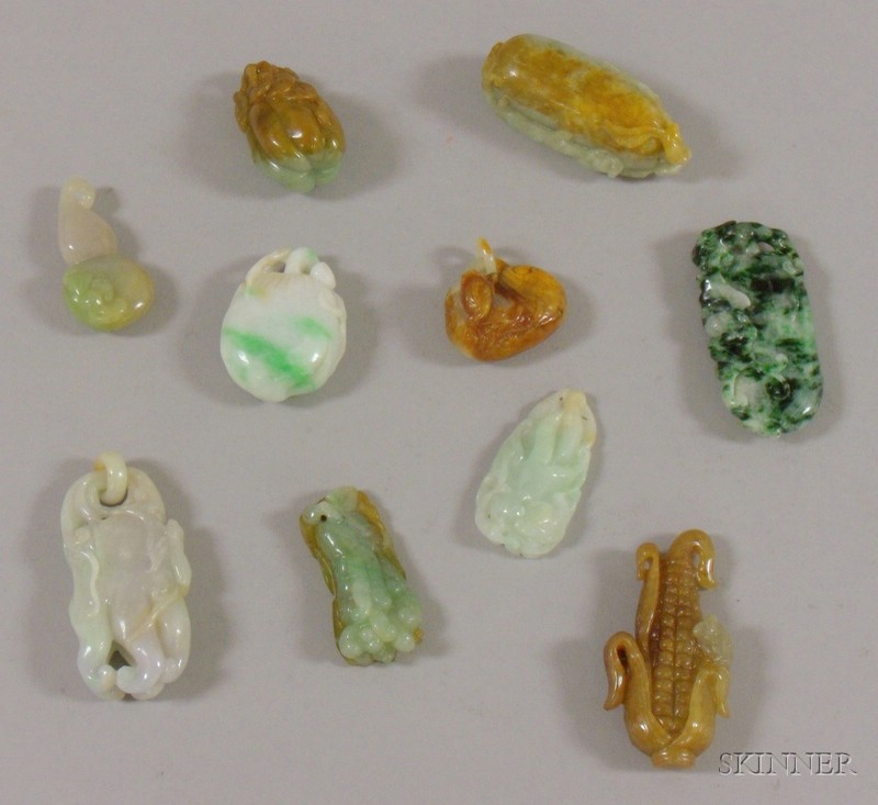 Appraisal: Ten Carved Jade Pendants and Other Items of various shapes