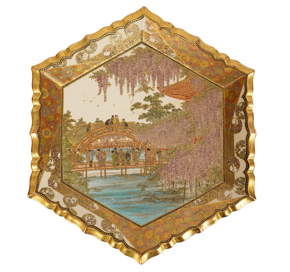 Appraisal: Japanese Satsuma Gilt Octagonal Signed Platter Japanese Satsuma Thousand Faces