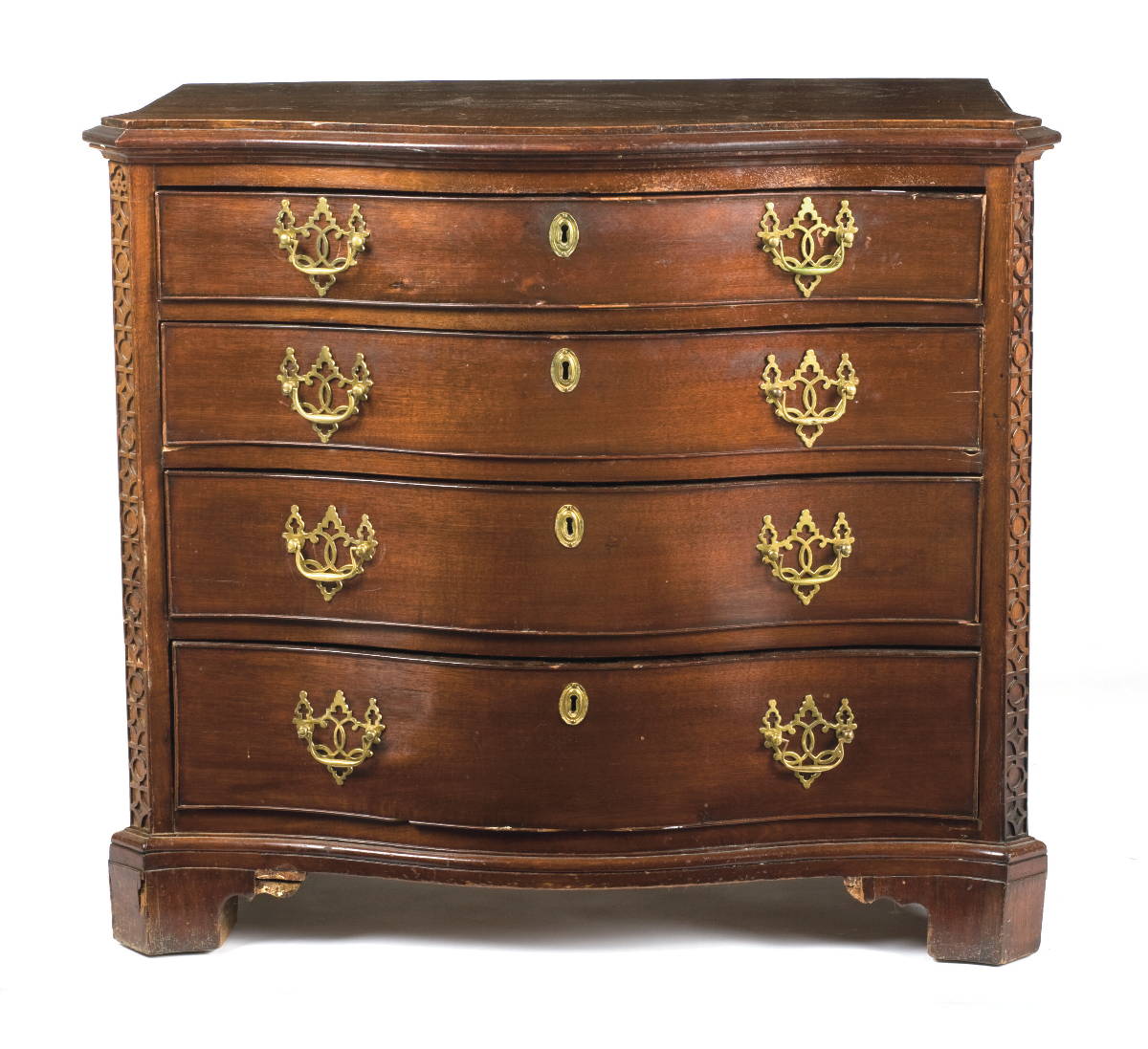 Appraisal: ENGLISH CHIPPENDALE CARVED MAHOGANY SERPENTINE FRONT CHEST OF DRAWERS The