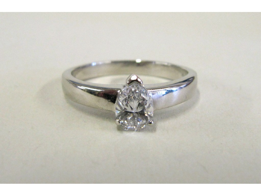 Appraisal: Platinum diamond solitaire ring with pear shaped diamond measuring points