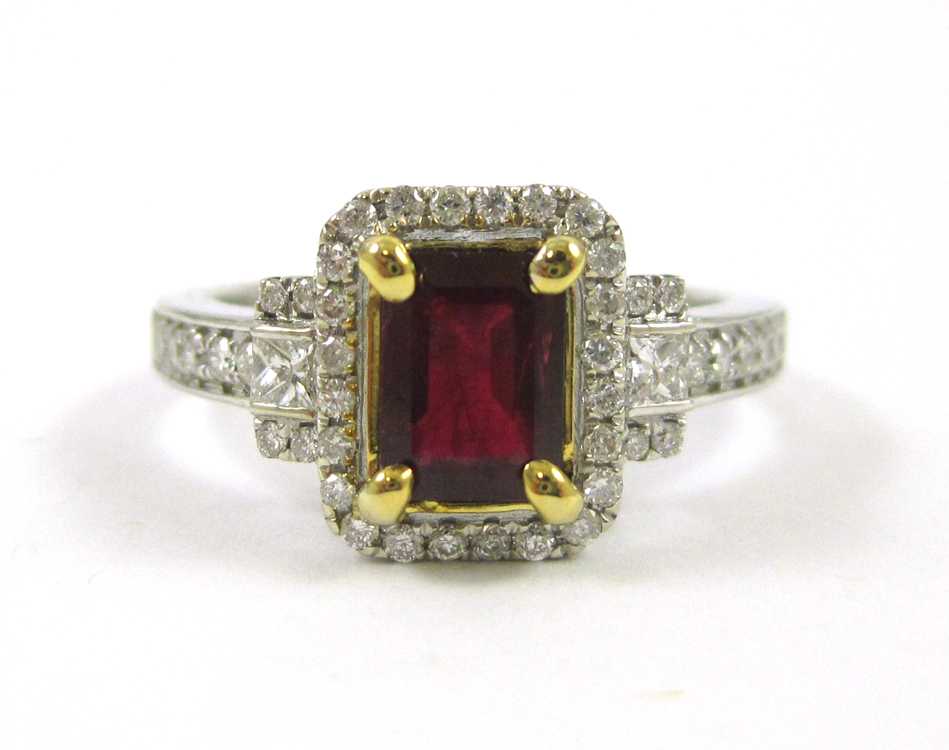 Appraisal: RUBY DIAMOND AND FOURTEEN KARAT GOLD RING The white and