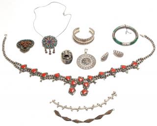 Appraisal: Assorted Tribal Ethnic Jewelry including Silver Comprising a Mexican bracelet