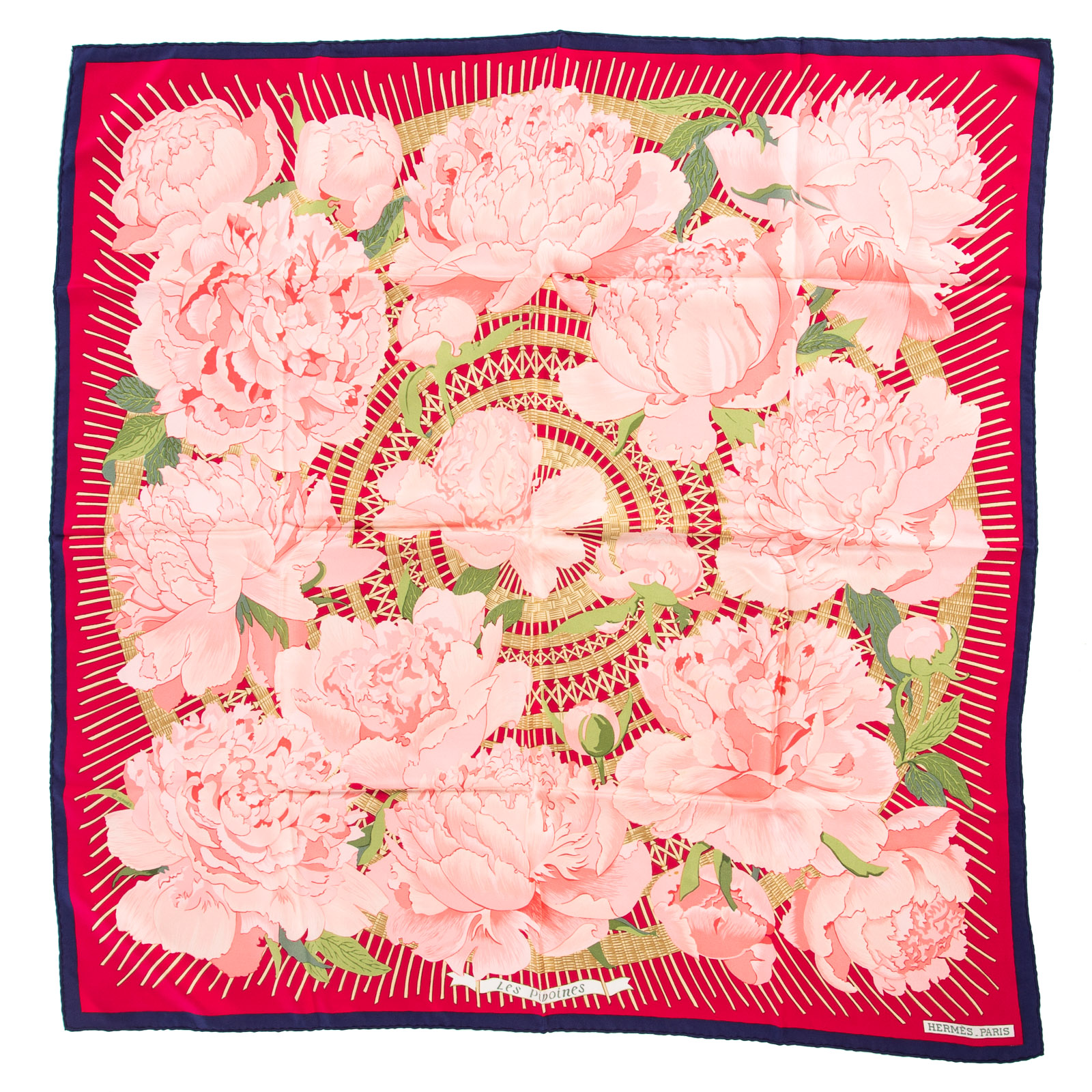 Appraisal: AN HERMES LES PIVOINES SCARF Pink and multicolor Hermes cm