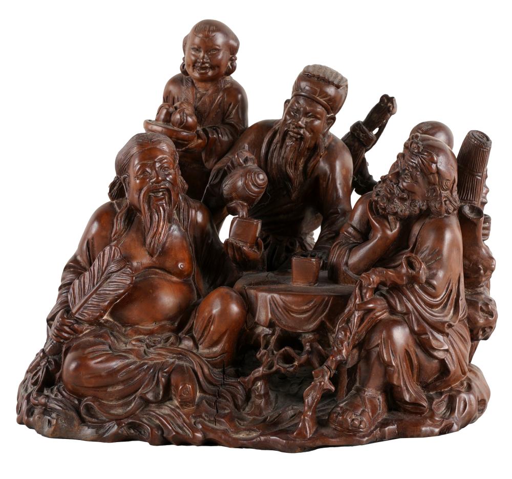 Appraisal: CHINESE CARVED WOOD FIGURAL GROUPappears unsigned Provenance The Estate of