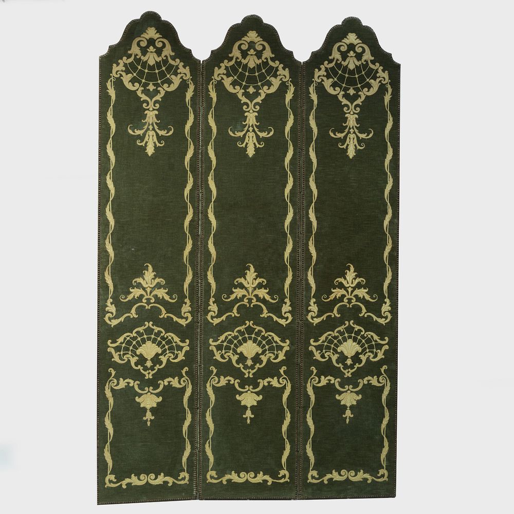 Appraisal: Embroidered Velvet Three-Panel Screen ft x in per panel Property