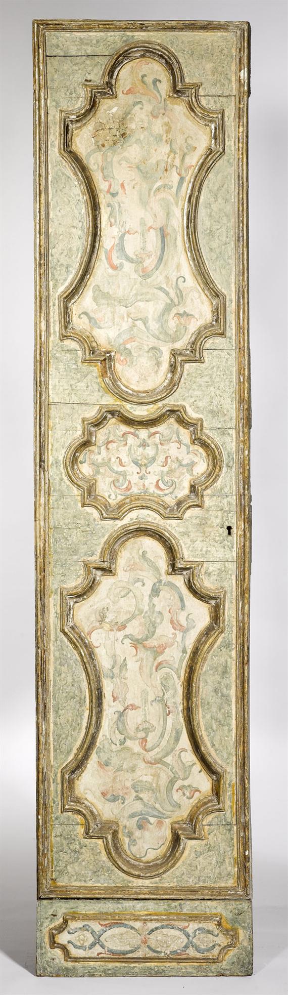 Appraisal: THREE BOISERIE ELEMENTS mounted as a cupboard door Baroque Italy