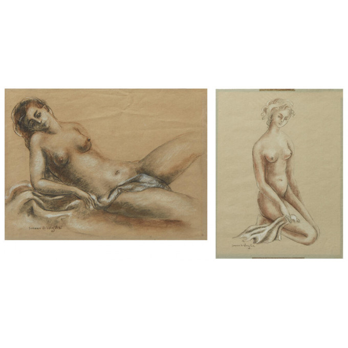 Appraisal: Simone de Virgile - American French pair of drawings Reclining