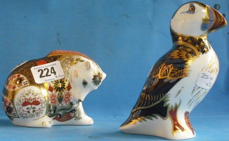 Appraisal: Royal Crown Derby Paperweights Puffin and Rocky Mountain Bear with