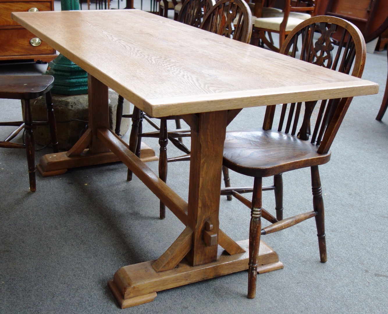 Appraisal: An early th century oak plank top refectory table on