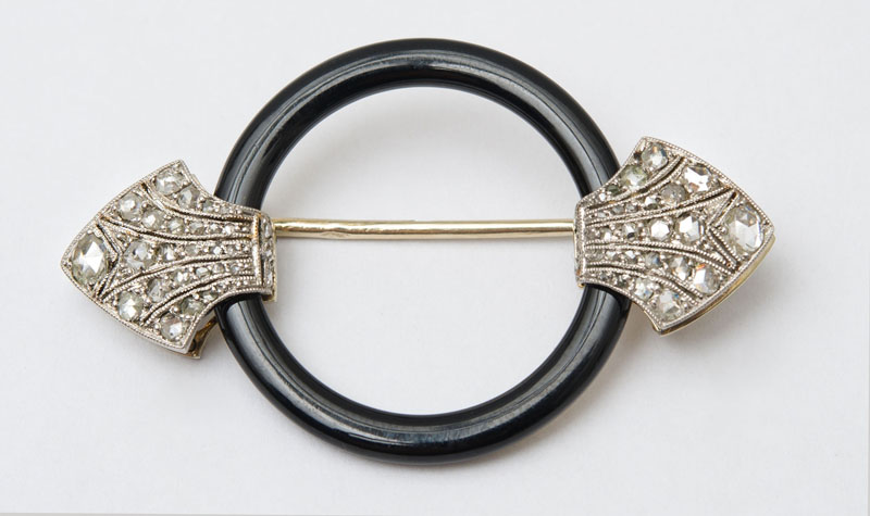 Appraisal: FRENCH ART DECO PLATINUM BLACK ONYX AND DIAMOND CIRCLE BROOCH