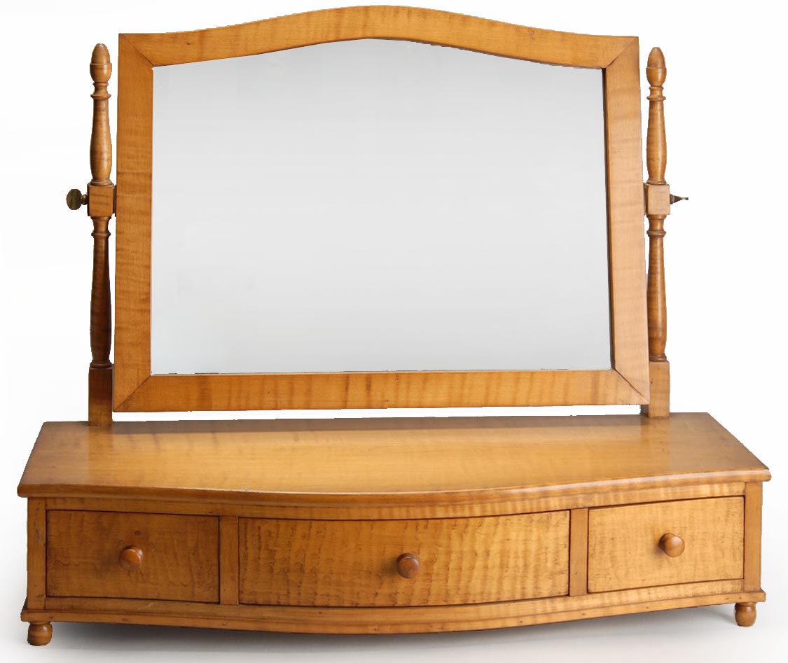 Appraisal: SHERATON-STYLE SHAVING MIRROR in tiger maple veneers Mirror attached to