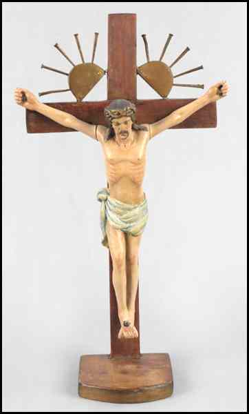 Appraisal: POLYCHROME DECORATED FIGURE OF CRUCIFIED CHRIST Together with a wood