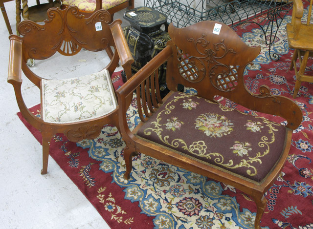 Appraisal: LATE VICTORIAN SETTEE AND SIMILAR ARMCHAIR American c the one-arm